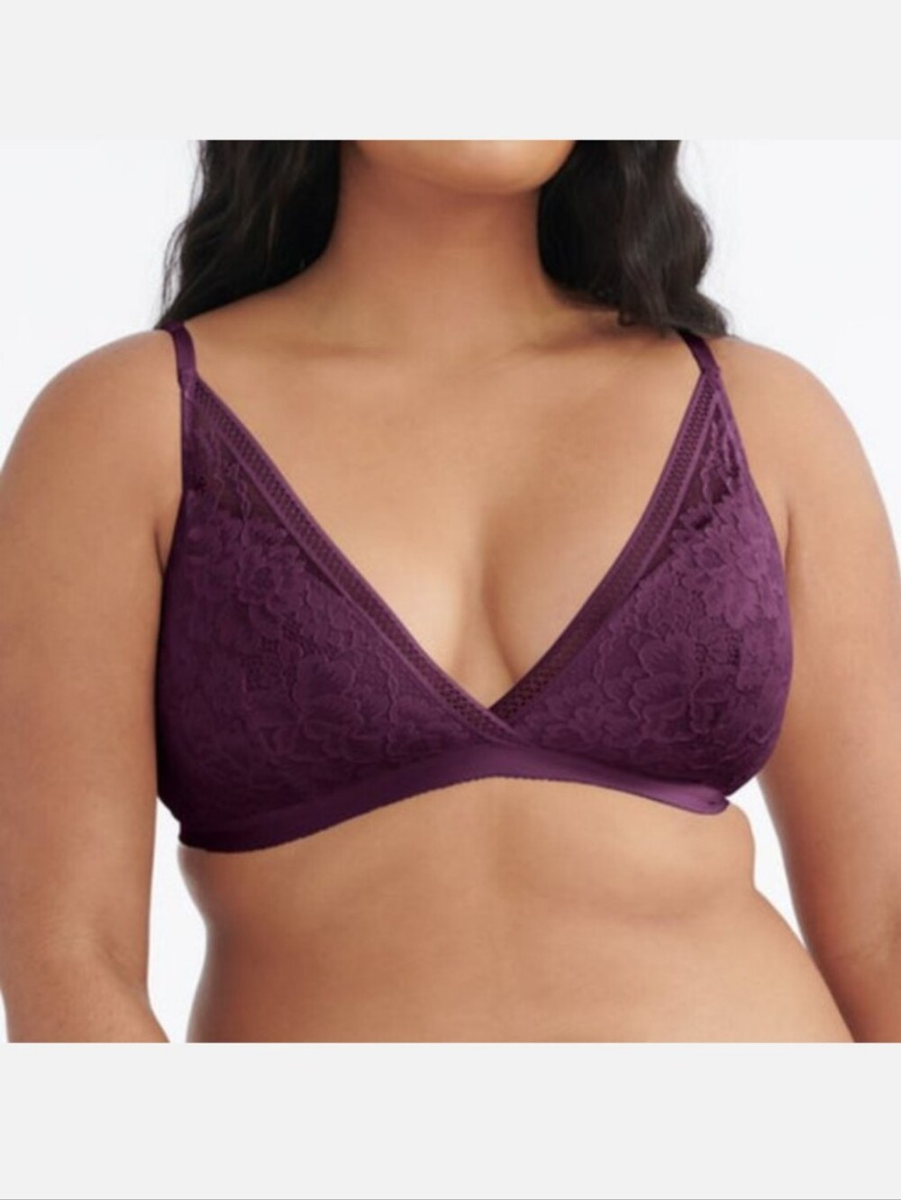 Knix Lace Deep V Bralette Plum Purple Womens Size XXL Bra Light Support Wireless